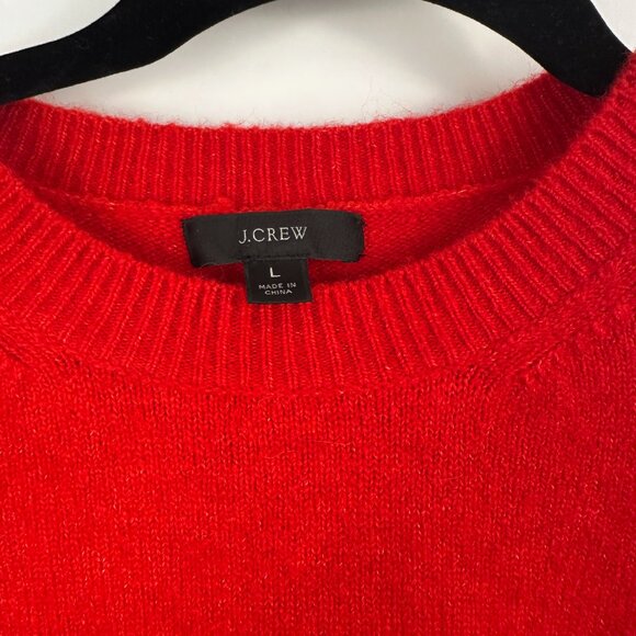 J Crew Crewneck Sweater 3 Gold Shoulder Buttons Bright Red Wool Mix Size L - Picture 3 of 7